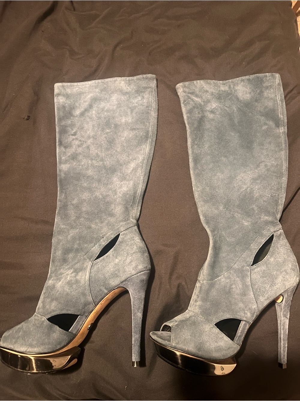 Velvet Angels blue Suede Cutout Boots with  Platform